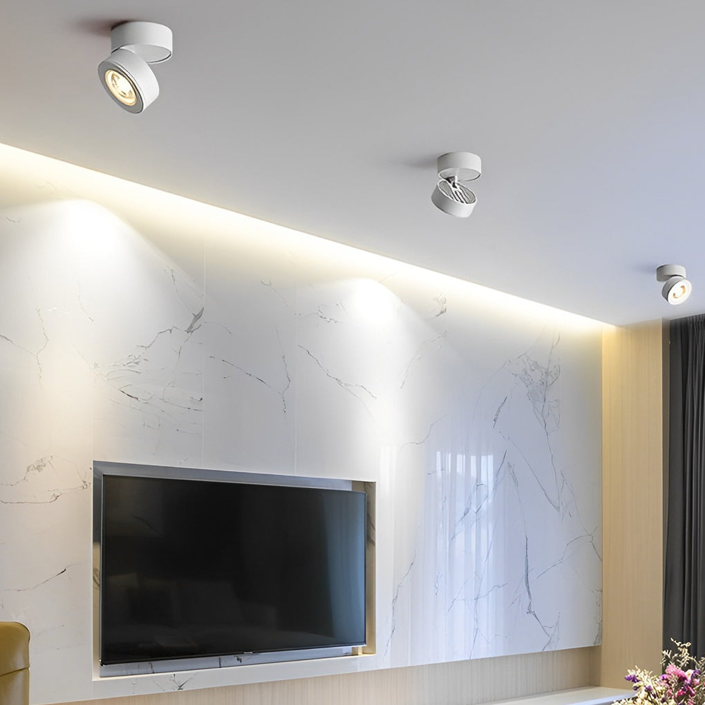 Round Adjustable Surface-Mounted Spotlight - Sleek White Finish for Living Room