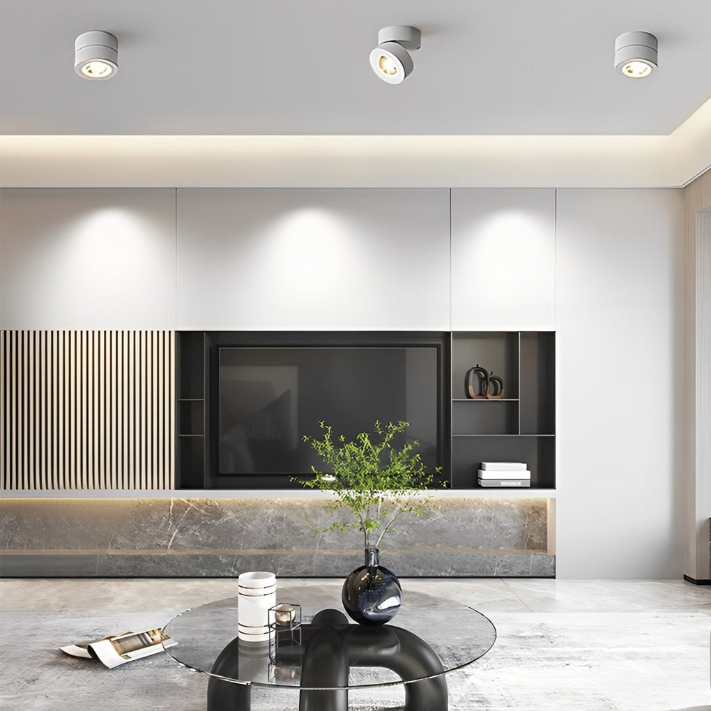Round Adjustable Surface-Mounted Spotlight - Sleek White Finish for Living Room