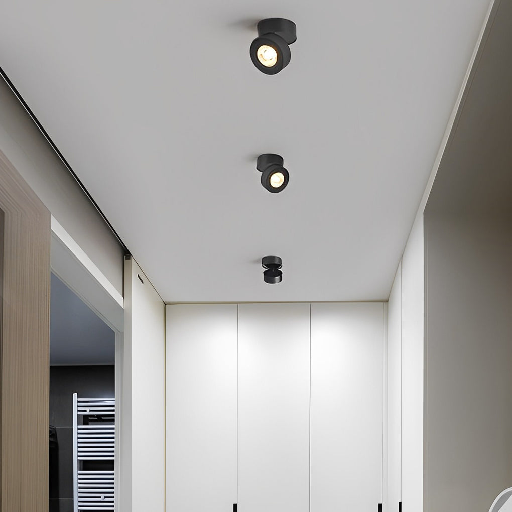 Round Adjustable Surface-Mounted Spotlight - Sleek White Finish for Living Room