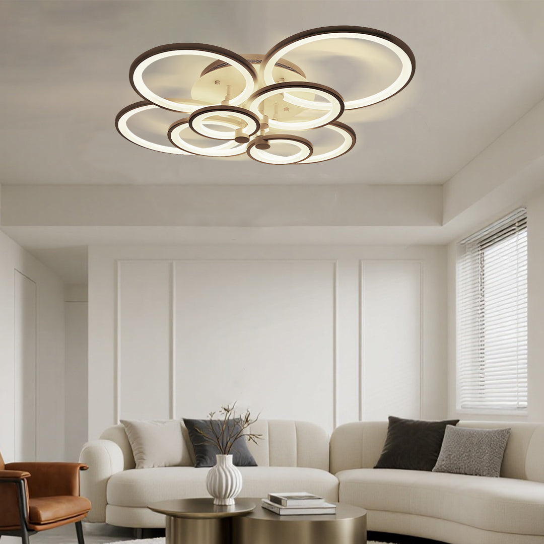 Elegant Modern Overlapping Ring Ceiling Light Fixture in Gold for Living Room