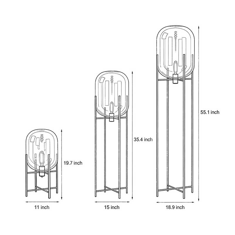 Industrial Bubble Glass Floor Lamp with Metal Rods for Living Room