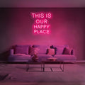 Modern Colorful 'This Is Our Happy Place' LED Neon Wall Sign for Home