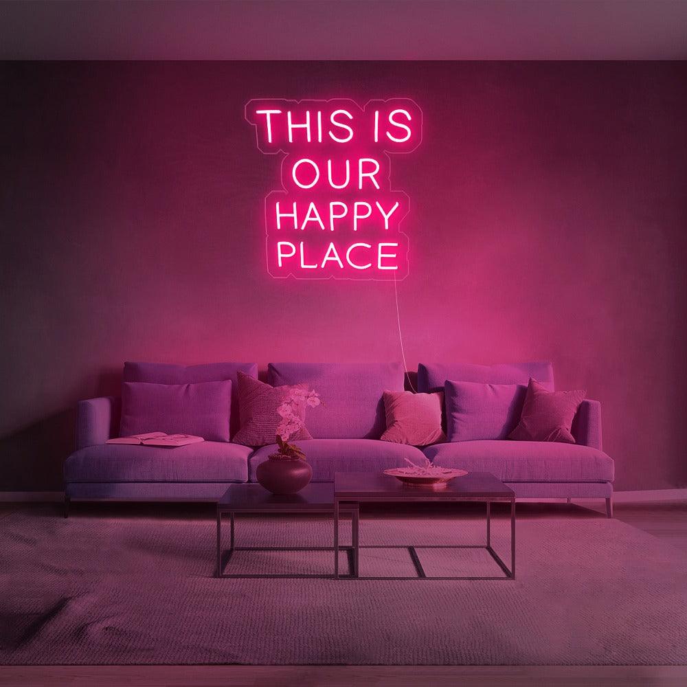 Modern Colorful 'This Is Our Happy Place' LED Neon Wall Sign for Home