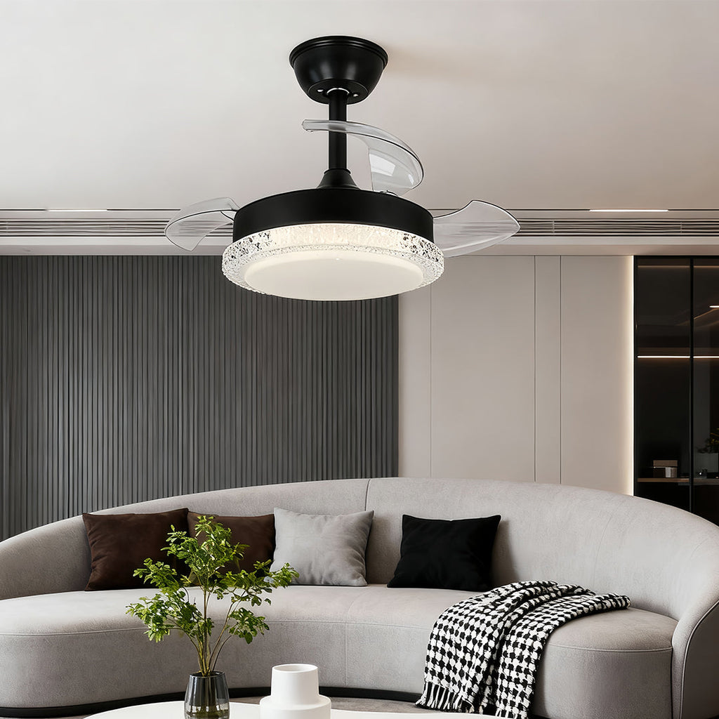 Contemporary White Flush Mount Ceiling Fan with Light for Bedrooms