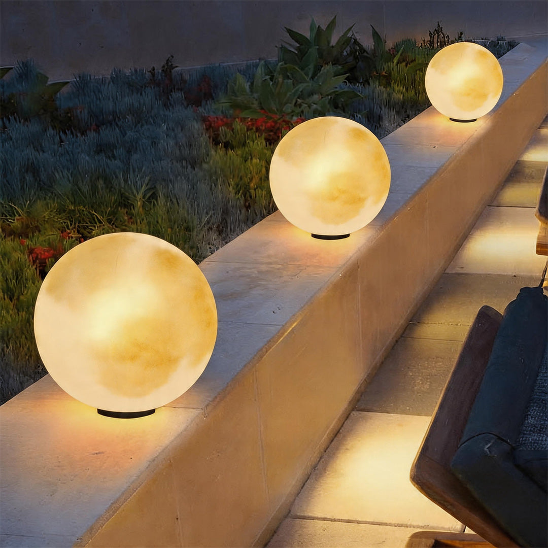 Modern Waterproof LED Moon Pillar Resin Lamp for Outdoor Garden Decor