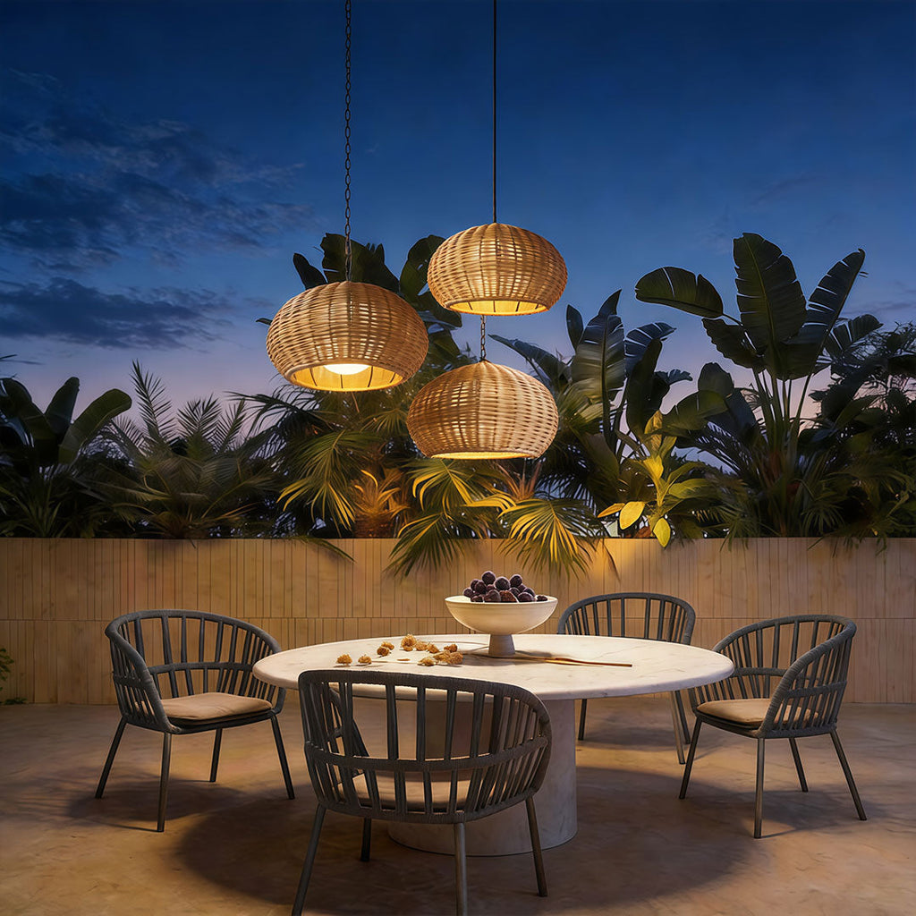 Modern Waterproof Rattan Pendant Light Fixture for Outdoor Spaces