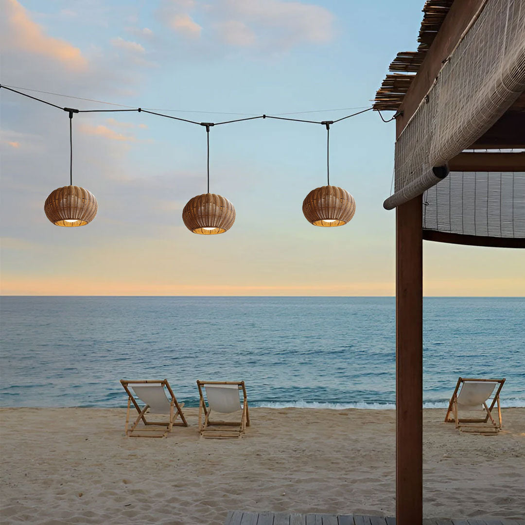Modern Waterproof Rattan Pendant Light Fixture for Outdoor Spaces