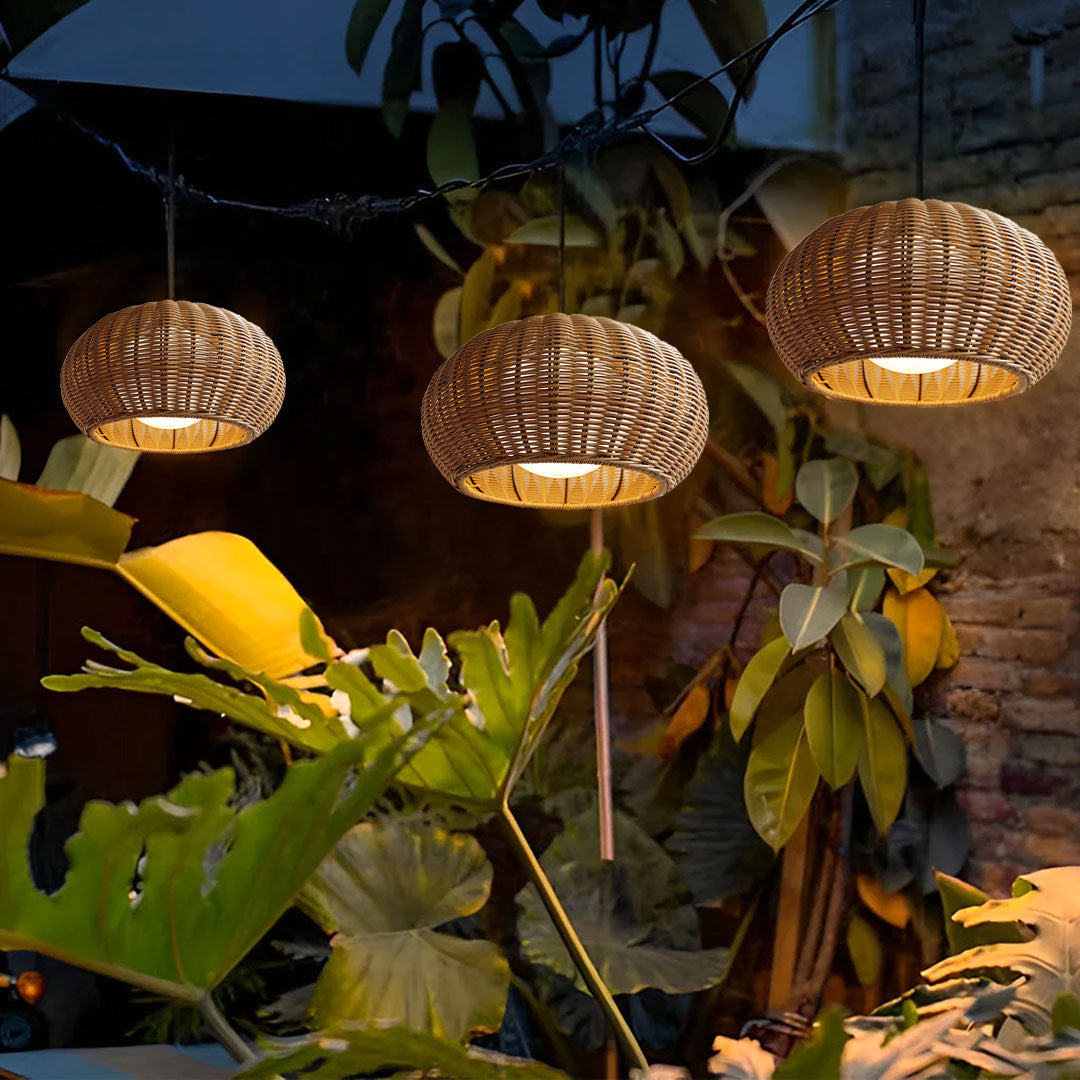 Modern Waterproof Rattan Pendant Light Fixture for Outdoor Spaces