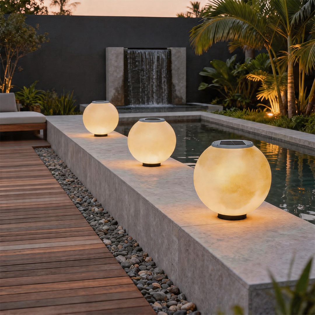 Modern Waterproof LED Moon Pillar Resin Lamp for Outdoor Garden Decor
