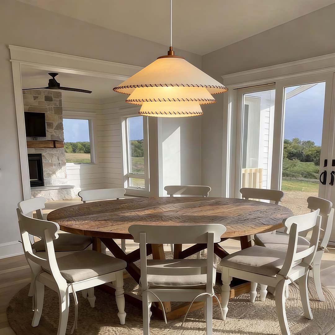 Elegant Multi-Layer Parchment Pendant Light Fixture for Living Room