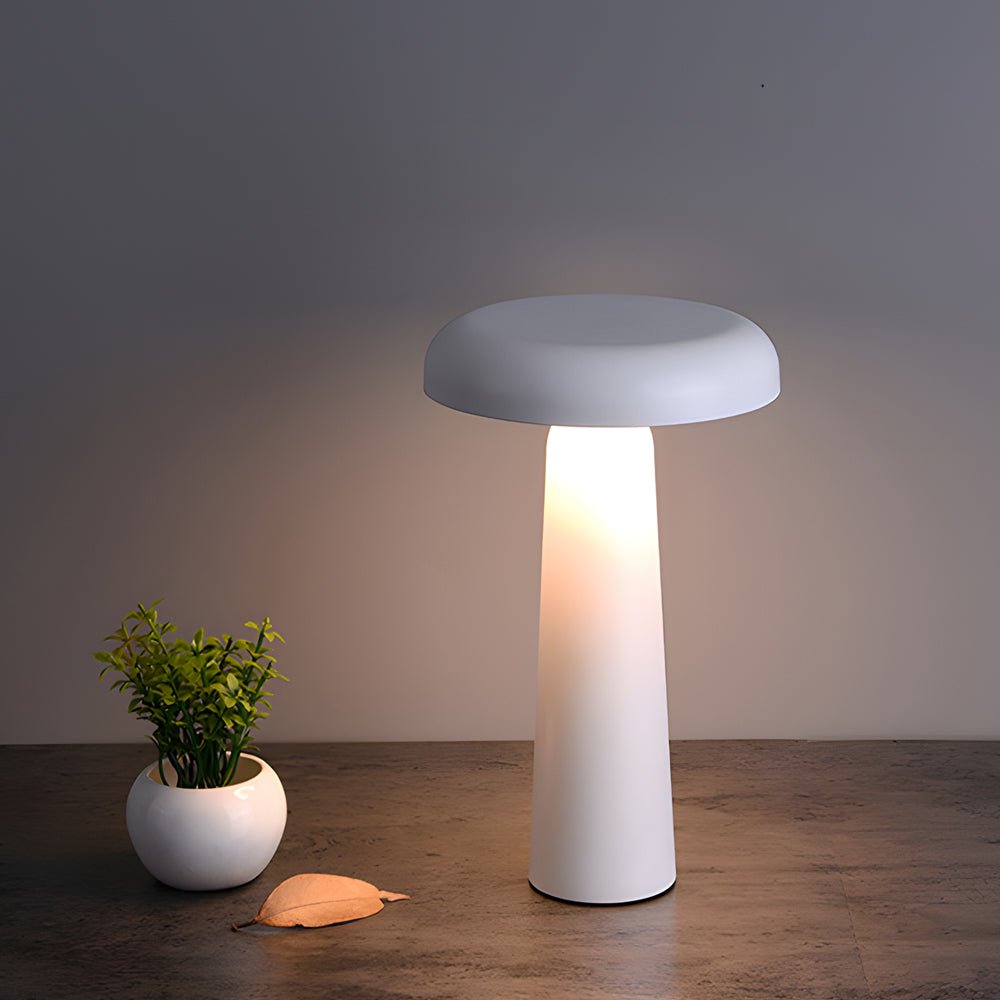 Modern White Mushroom-Shaped USB Rechargeable Table Lamp for Bedroom