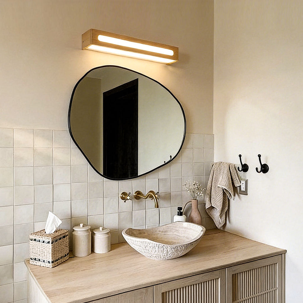 Waterproof LED Rectangular Wood Wall Sconce Mirror Light for Bathroom