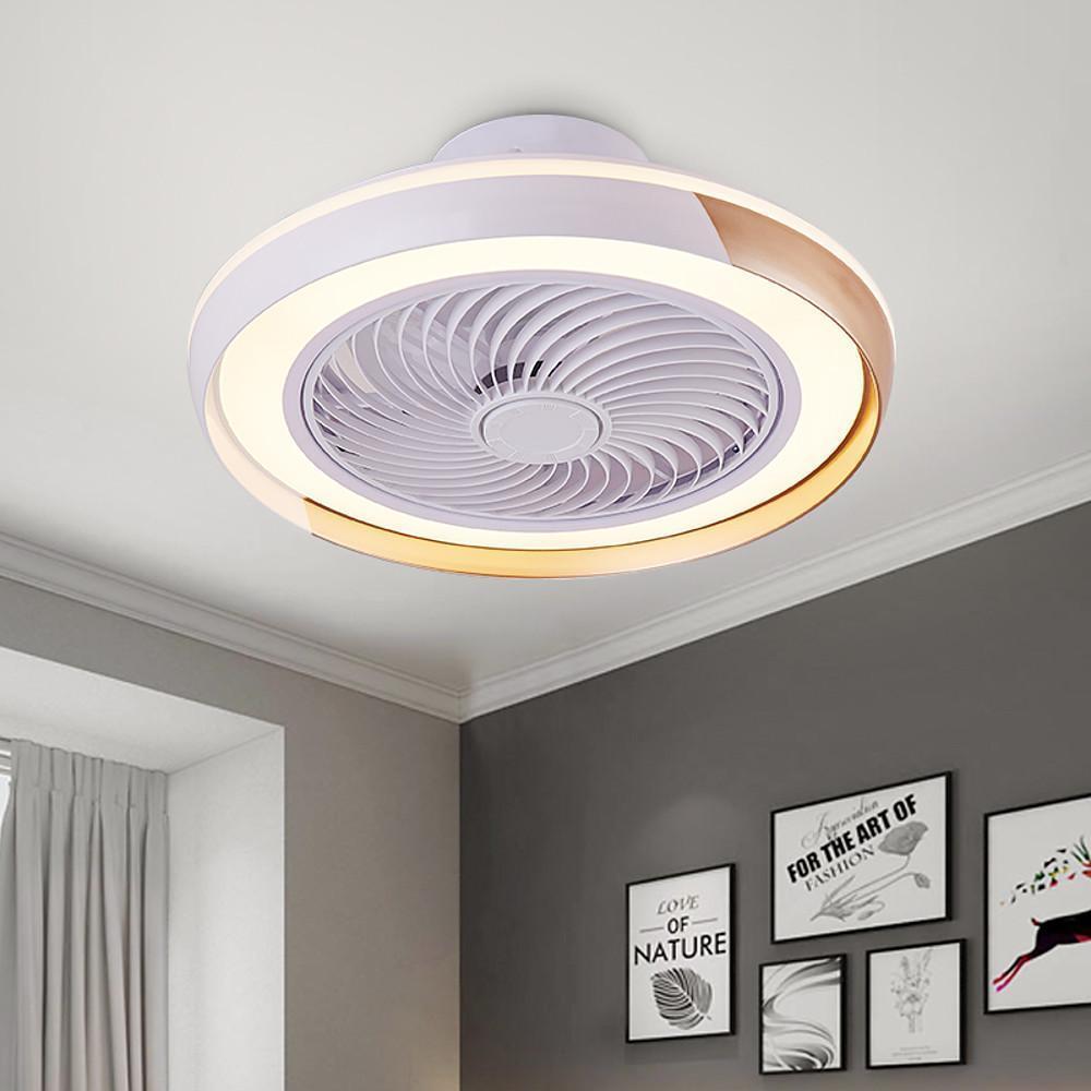 Contemporary White Bladeless LED Ceiling Fan with Dimmer for Bedroom