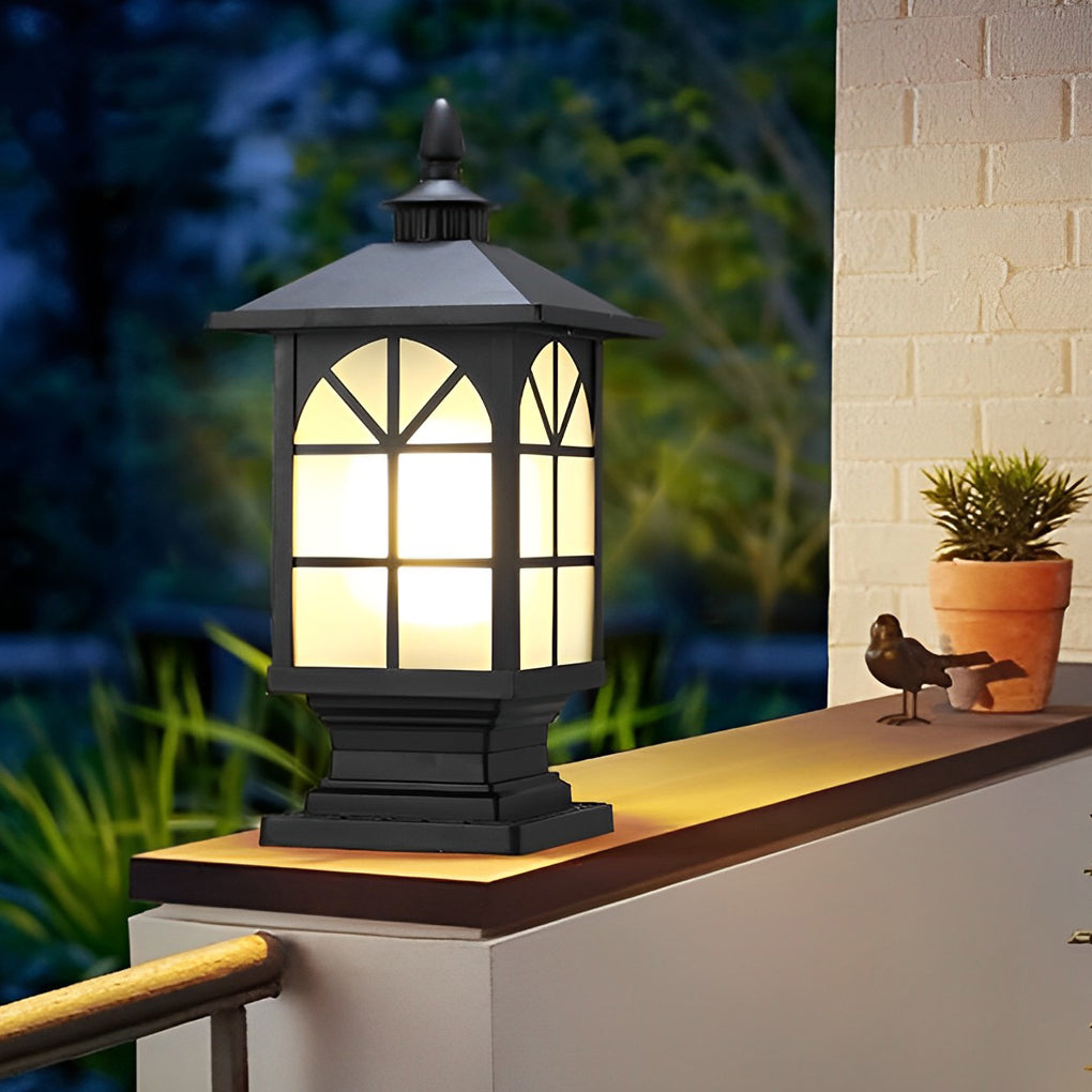 Retro Waterproof Outdoor Street Light Pillar in Black Metal for Patios
