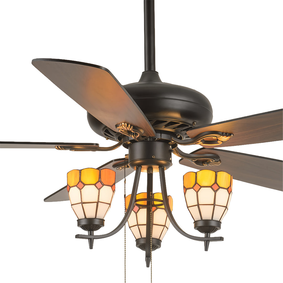 Rustic Dark Wood Grain Ceiling Fan with Lights for Living Room Decor