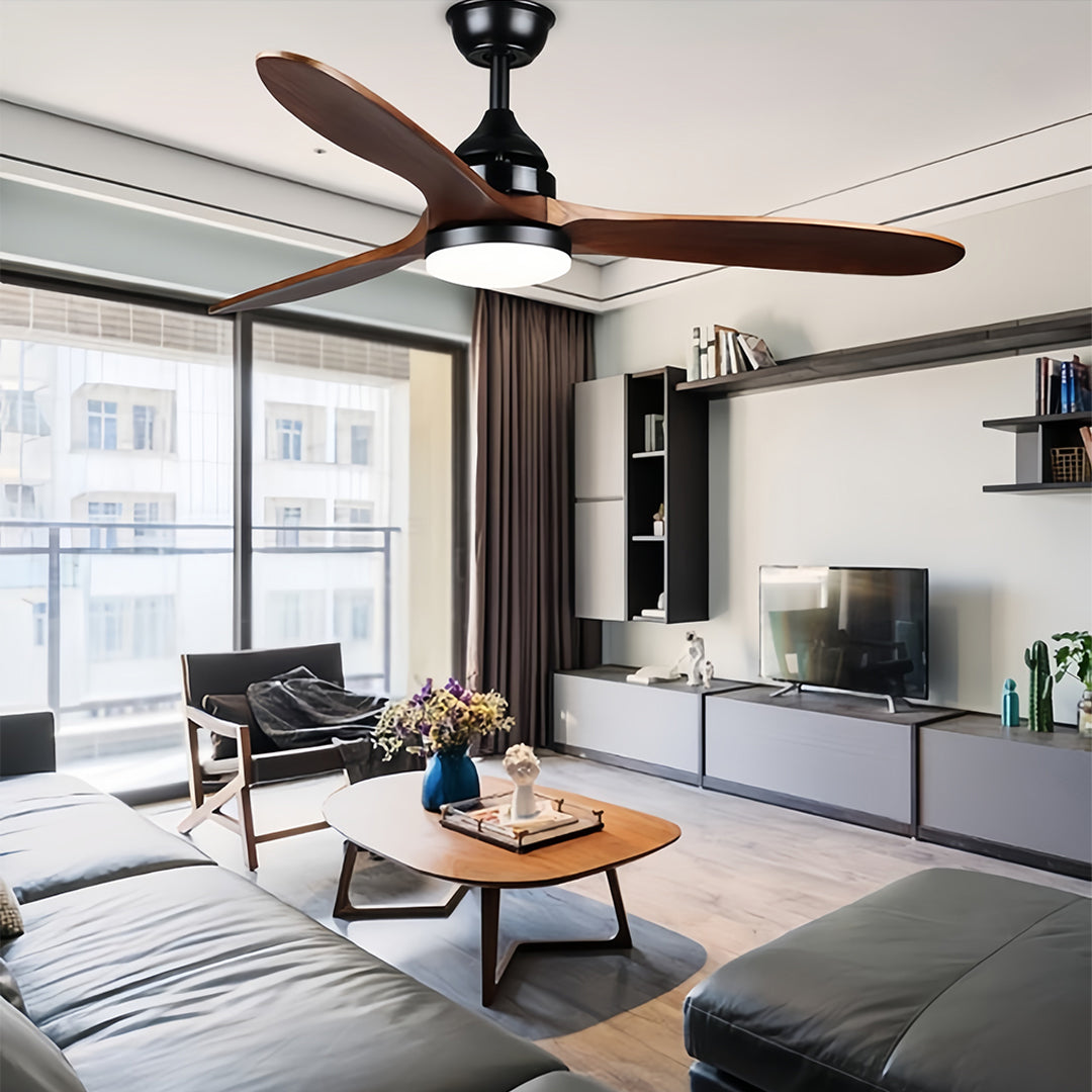 Rustic Wood Flush Mount Ceiling Fan with Light - Modern DC Motor Fandelier