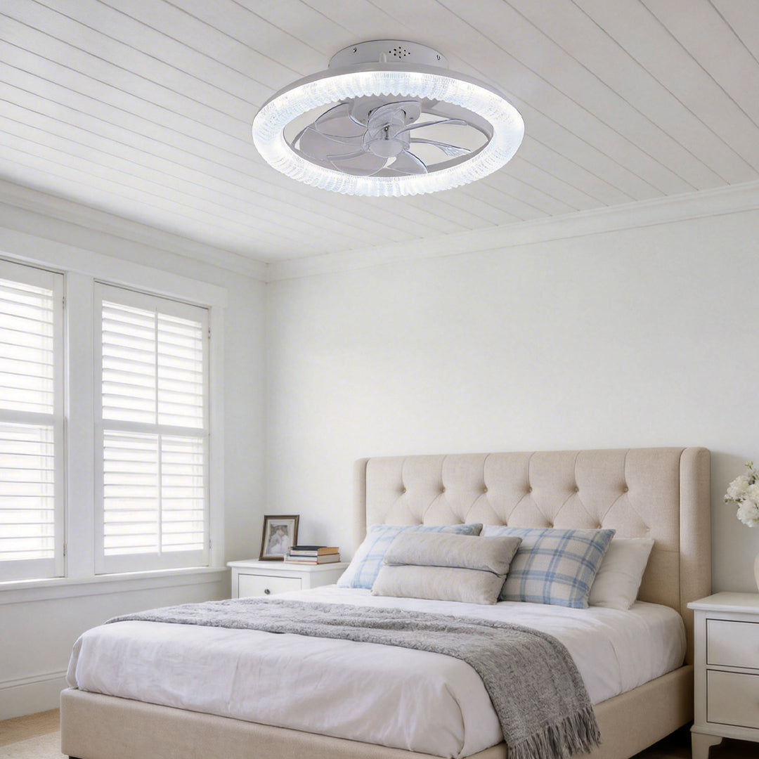 Clear Acrylic Ceiling Fan with Integrated Light for Modern Living Spaces