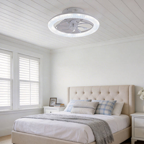 Clear Acrylic Ceiling Fan with Integrated Light for Modern Living Spaces