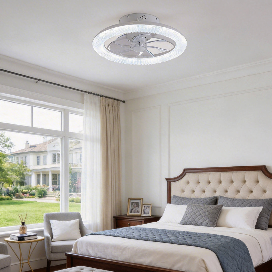Clear Acrylic Ceiling Fan with Integrated Light for Modern Living Spaces