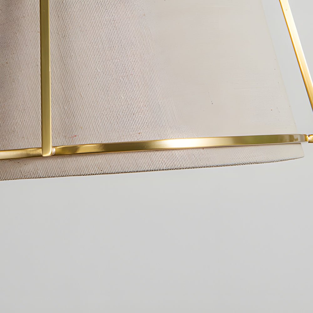 Elegant Gold Trapezoid Pendant Light with White Fabric Shade for Dining Room