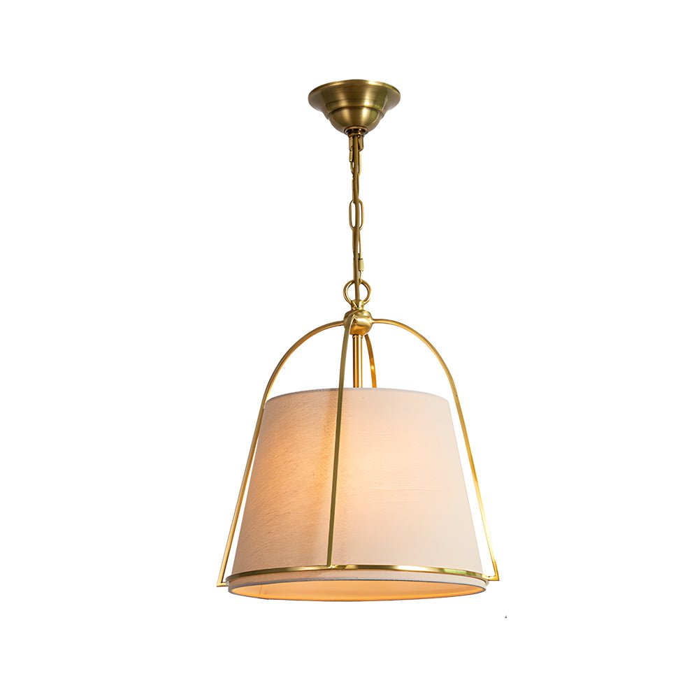 Elegant Gold Trapezoid Pendant Light with White Fabric Shade for Dining Room