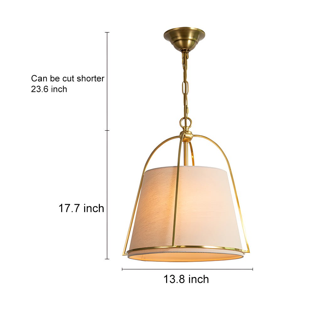Elegant Gold Trapezoid Pendant Light with White Fabric Shade for Dining Room