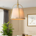 Elegant Gold Trapezoid Pendant Light with White Fabric Shade for Dining Room