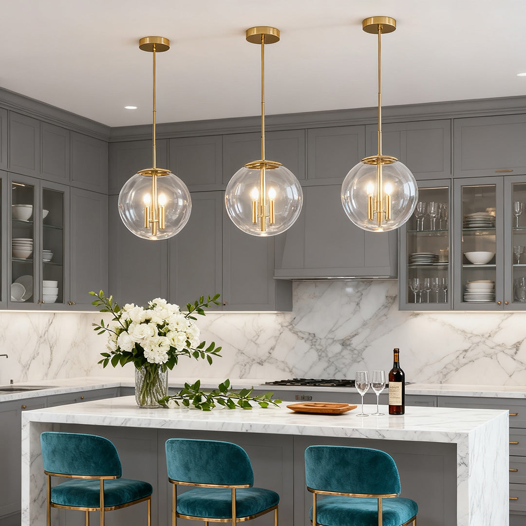 Elegant Clear Glass Globe Pendant Light for Modern Living Room Decor