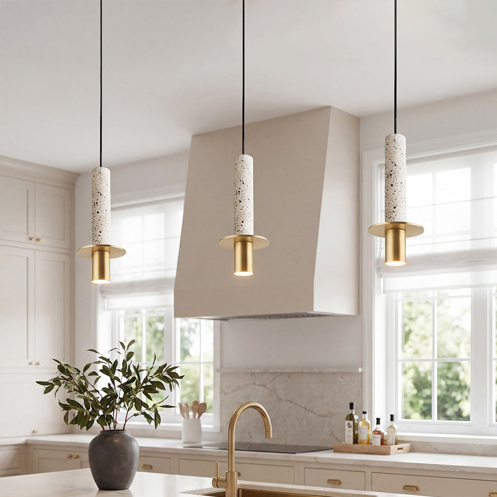 Post-Modern Elongated Terrazzo LED Chandelier for Living Room Decor