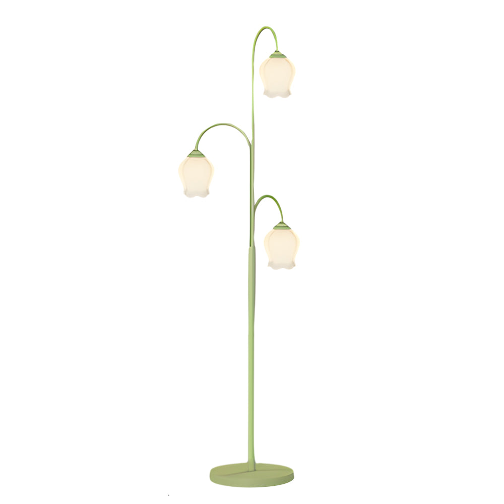 Elegant French Three-Light Arc Iron Floor Lamp in Vintage Tulip Style