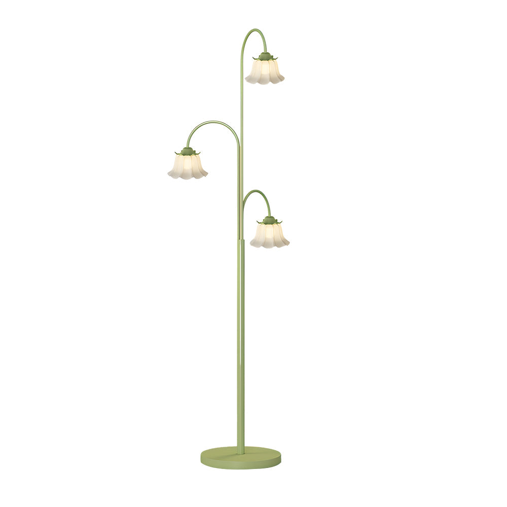 Elegant French Three-Light Arc Iron Floor Lamp in Vintage Tulip Style