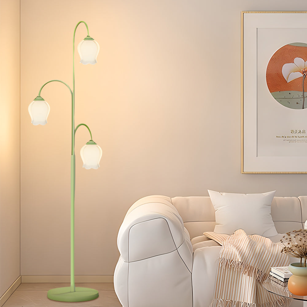 Elegant French Three-Light Arc Iron Floor Lamp in Vintage Tulip Style