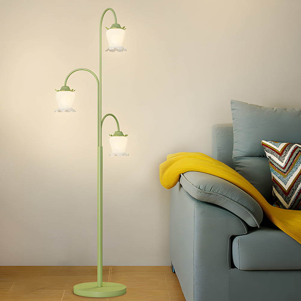 Elegant French Three-Light Arc Iron Floor Lamp in Vintage Tulip Style