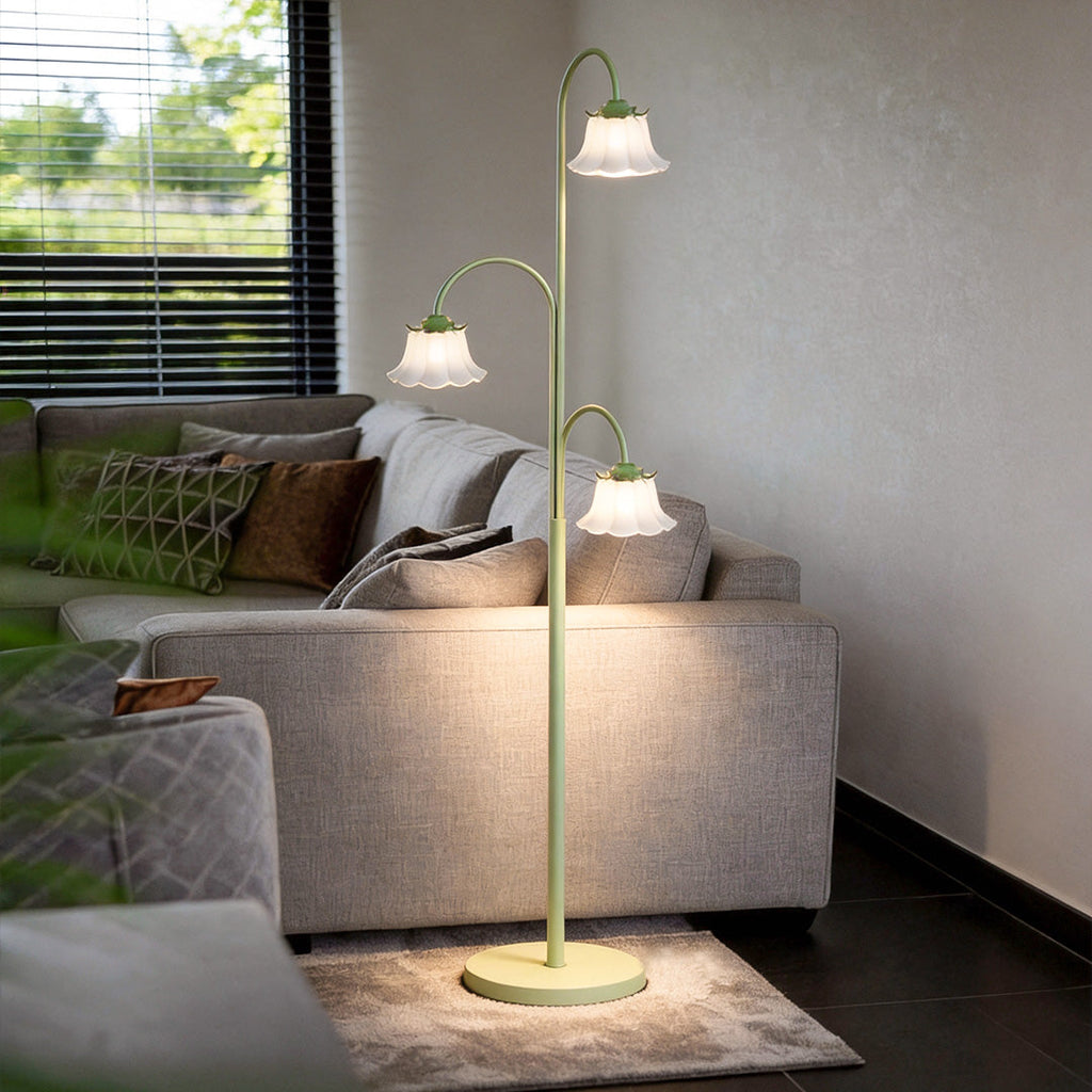 Elegant French Three-Light Arc Iron Floor Lamp in Vintage Tulip Style