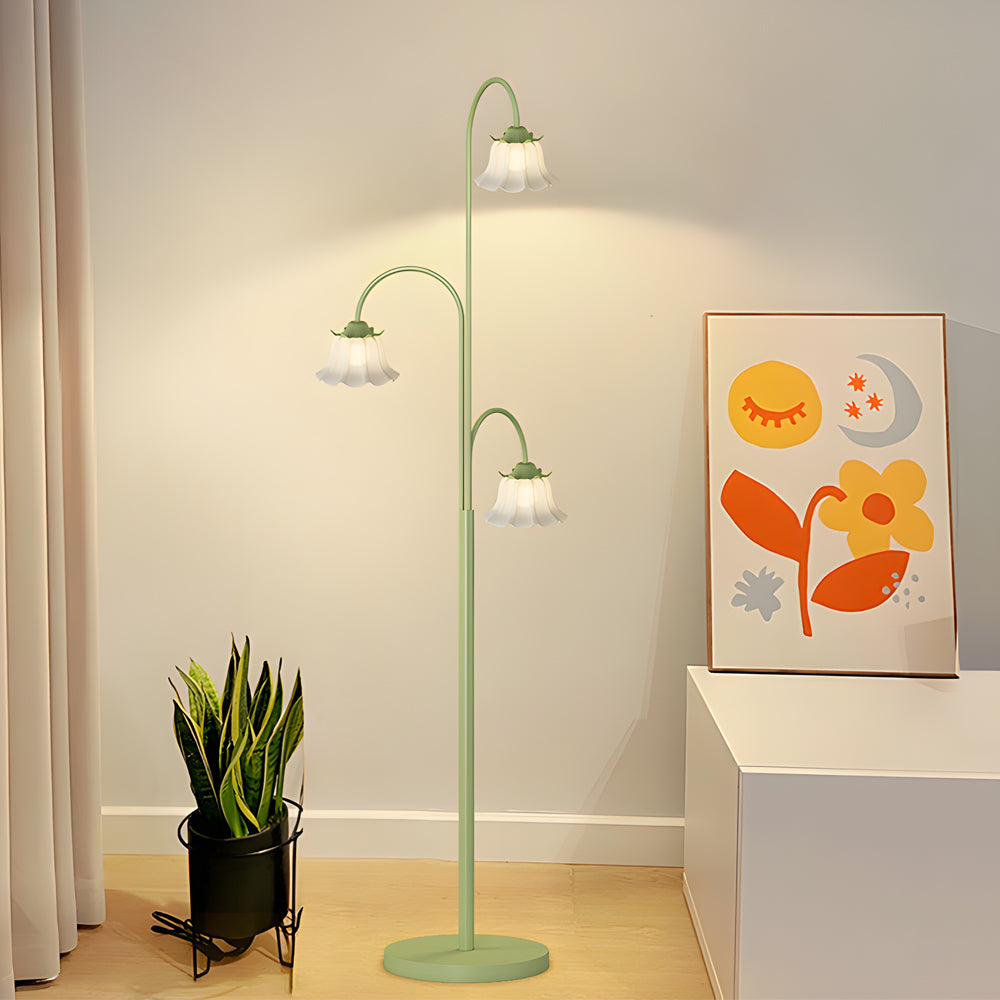 Elegant French Three-Light Arc Iron Floor Lamp in Vintage Tulip Style