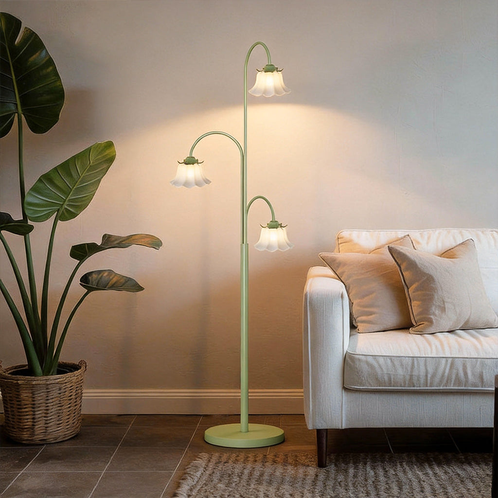 Elegant French Three-Light Arc Iron Floor Lamp in Vintage Tulip Style