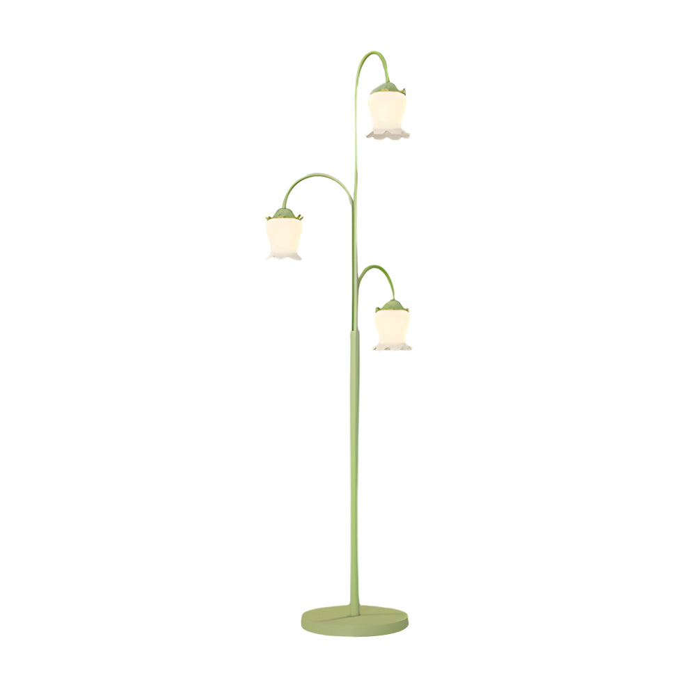 Elegant French Three-Light Arc Iron Floor Lamp in Vintage Tulip Style