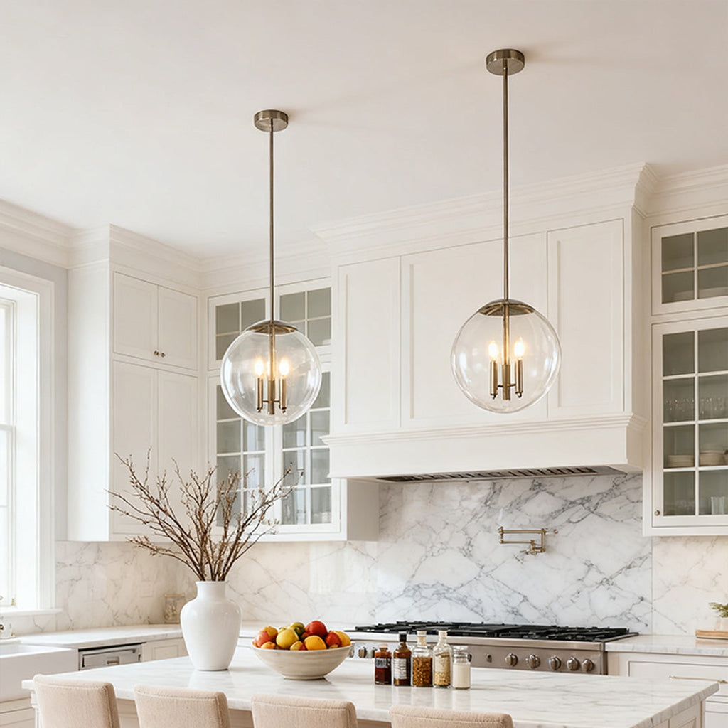 Contemporary Silver Glass Orb Pendant Light for Living Room or Dining Room
