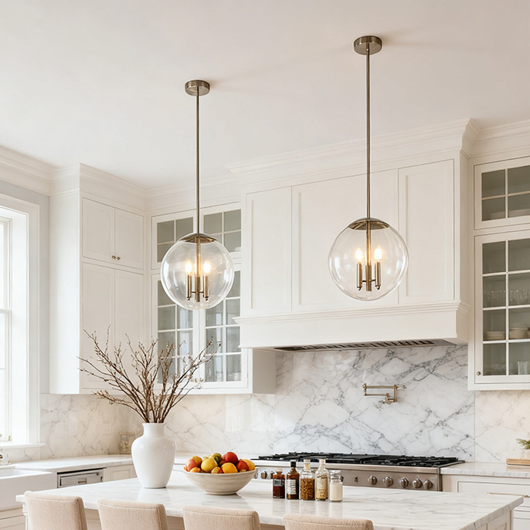 Contemporary Silver Glass Orb Pendant Light for Living Room or Dining Room