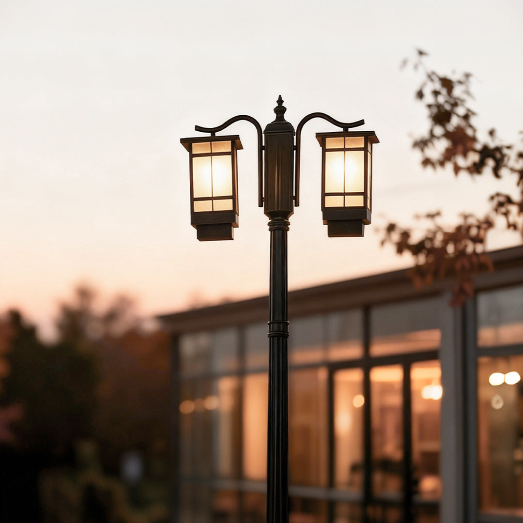 Modern Black Waterproof Double Head Outdoor Post Light Fixture for Gardens
