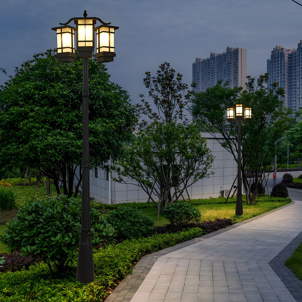 Modern Black Waterproof Double Head Outdoor Post Light Fixture for Gardens