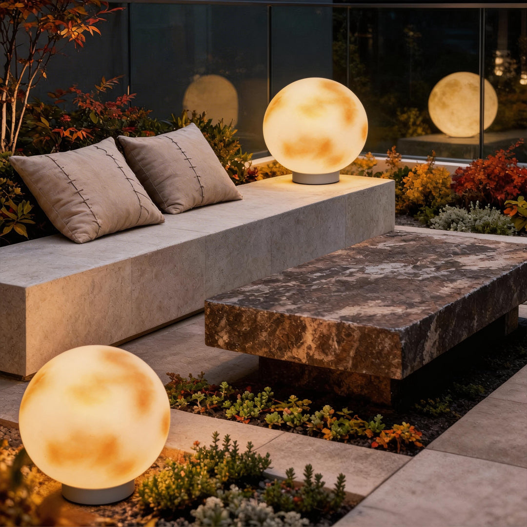 Elegant Moon-Shaped Outdoor Stone Pillar Light for Garden Pathway Decor