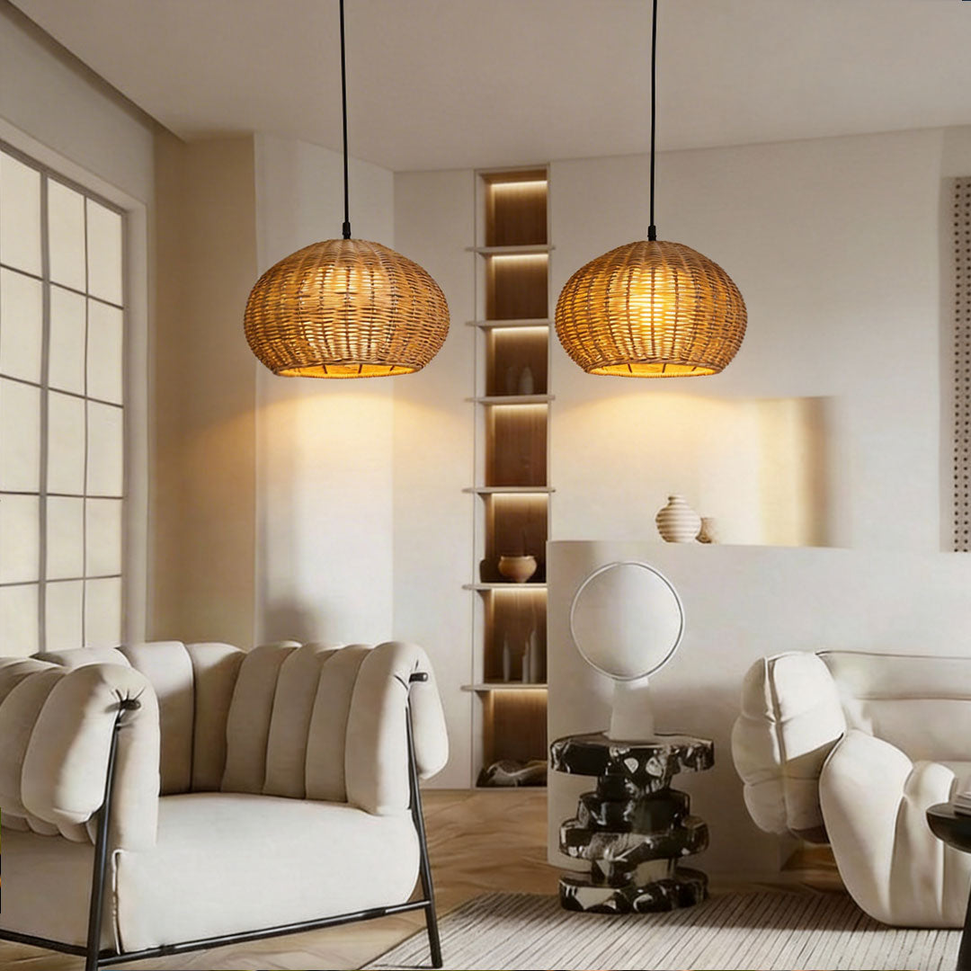Modern Waterproof Rattan Pendant Light Fixture for Outdoor Spaces