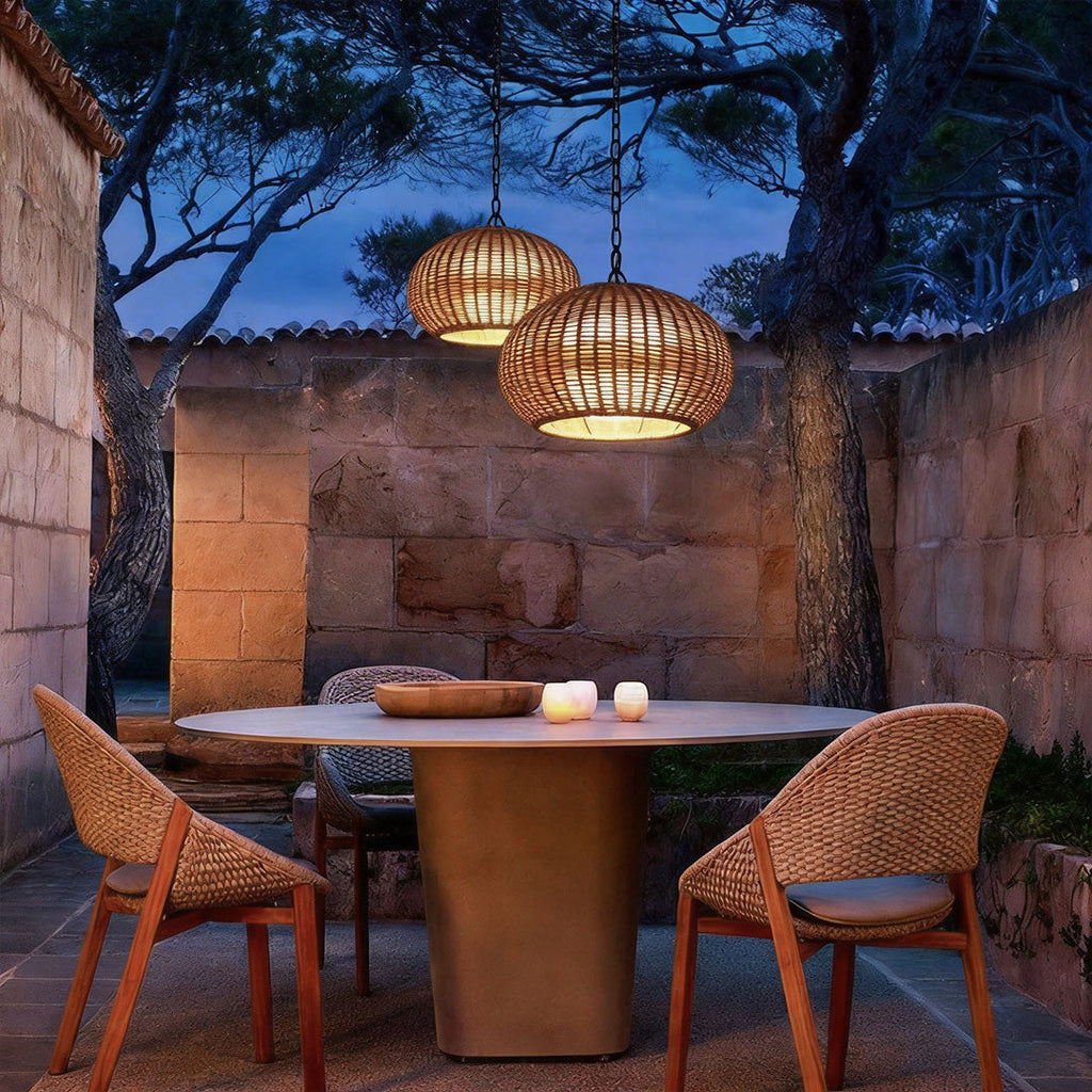 Modern Waterproof Rattan Pendant Light Fixture for Outdoor Spaces