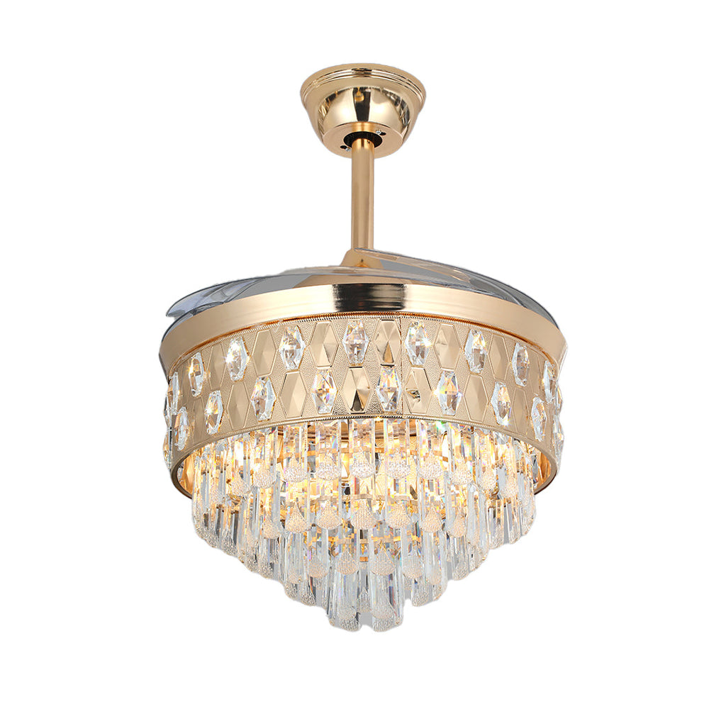 Luxury Gold Iron Crystal Ceiling Fan Light Fixture for Elegant Rooms