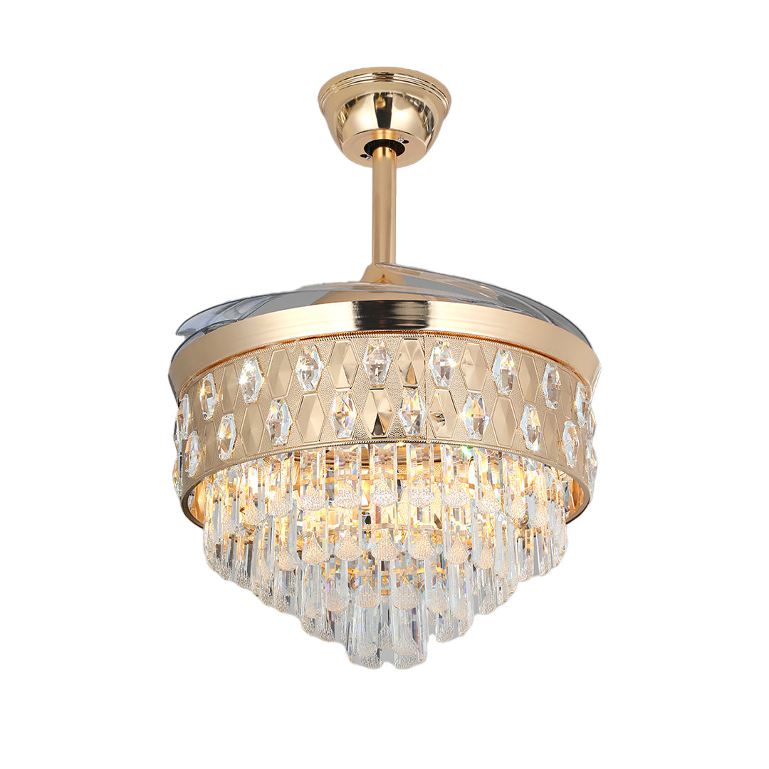 Luxury Gold Iron Crystal Ceiling Fan Light Fixture for Elegant Rooms