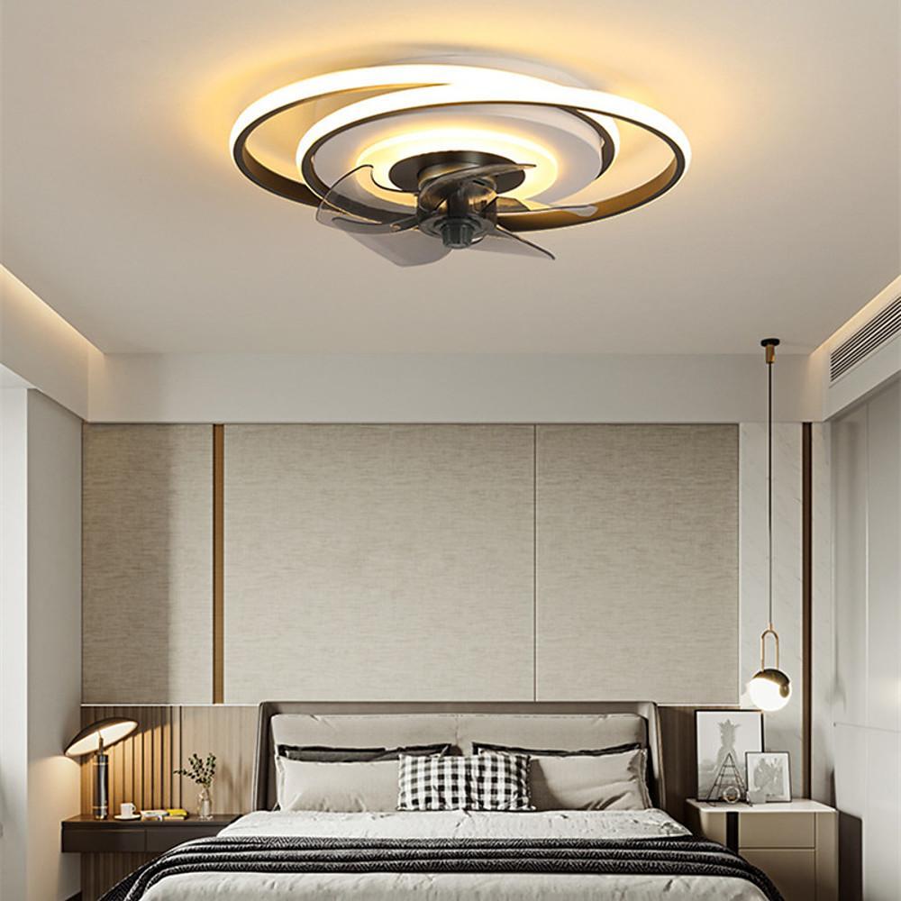 Contemporary Bronze Geometric LED Ceiling Fan for Living Room or Bedroom