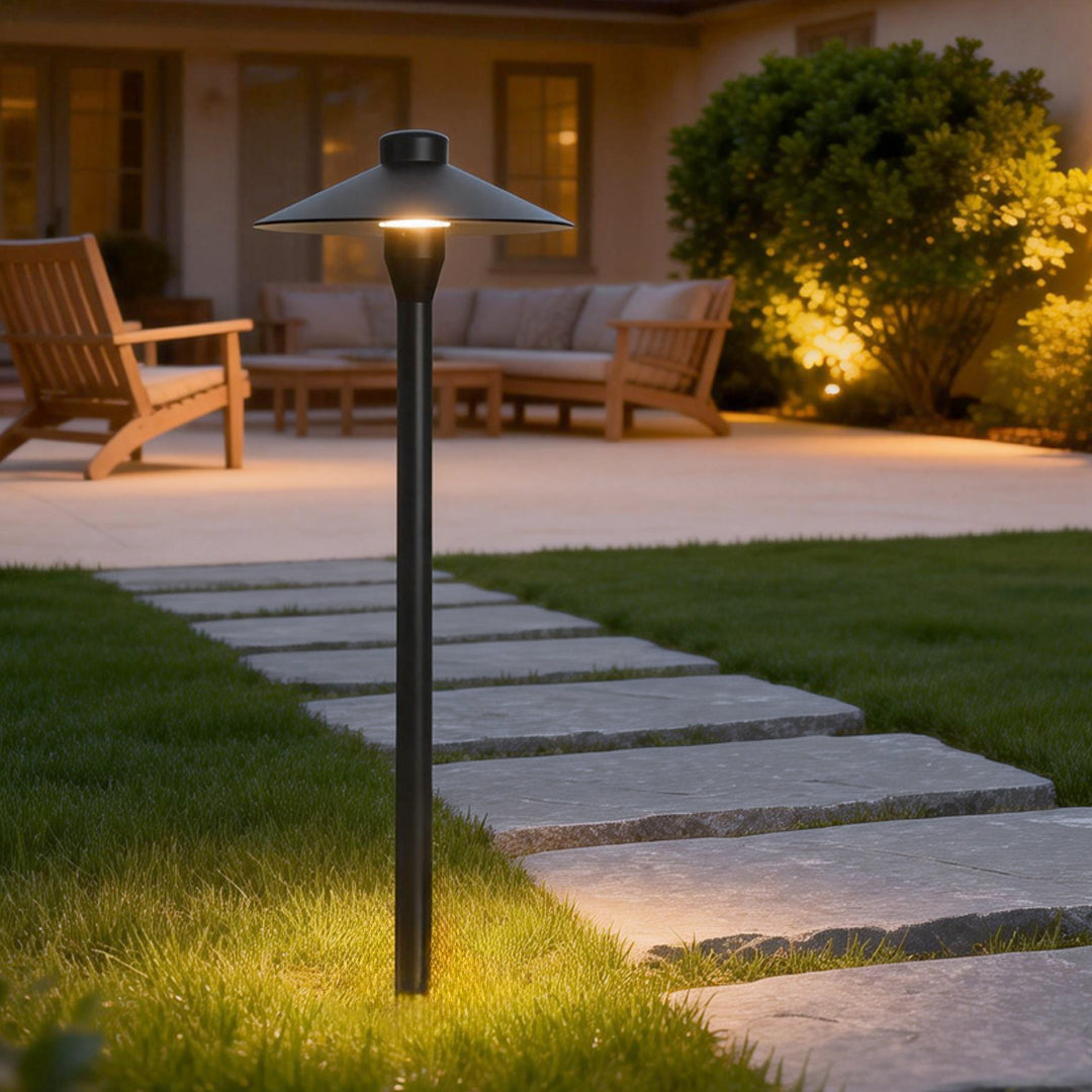 Modern Black Metal LED Pathway Umbrella Lamp for Outdoor Landscape Use