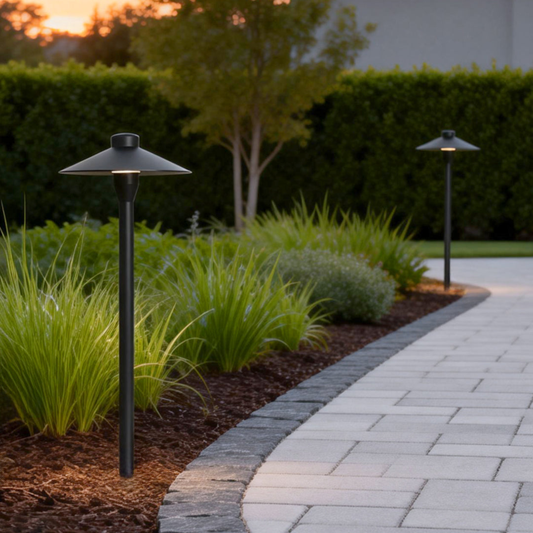 Modern Black Metal LED Pathway Umbrella Lamp for Outdoor Landscape Use