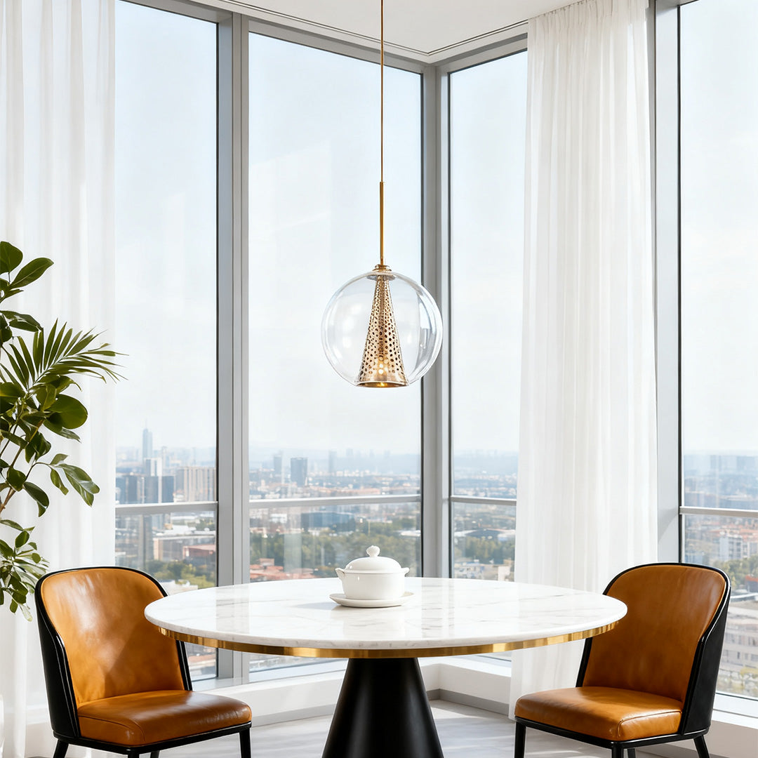 Chic Glass Ball Pendant Light with Metal Cone Shade for Modern Interiors